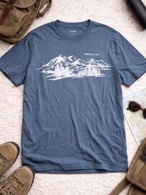 4/$20 Old Navy Emerald Bay Mountain Graphic Tee Blue Large Coastal Hiking